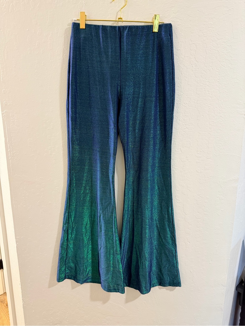 Poema Iridescent Blue-Green Flare Pants